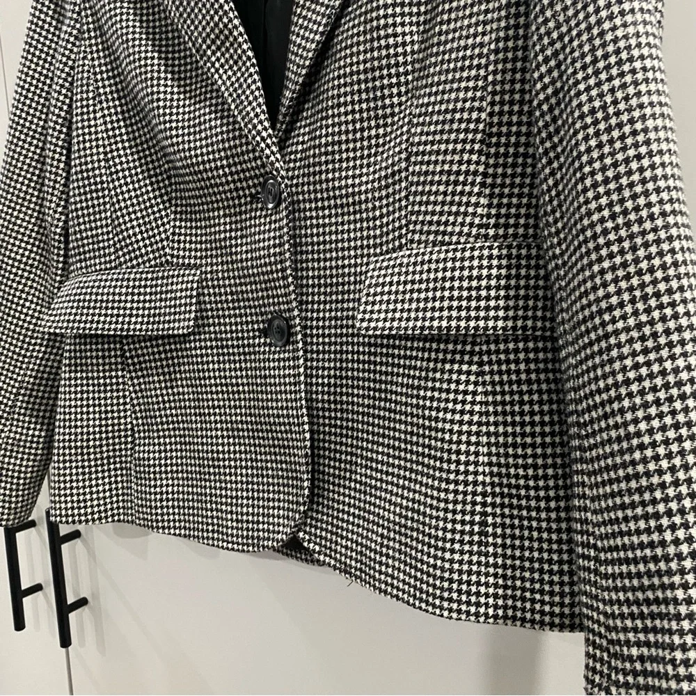 Vintage Chadwicks of Boston Wool Blend Houndstooth Blazer Black White 6 Petite - Picture 5 of 9
